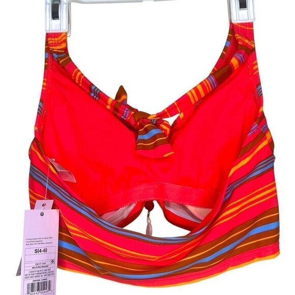 NEW Wild Fable Drawstring Ruched Halter Longline Red Striped Bikini Top S - Picture 6 of 6